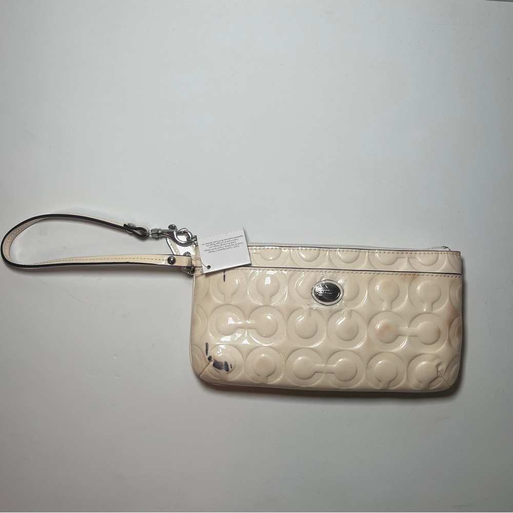 Coach Patent Leather Embossed Cream Wristlet